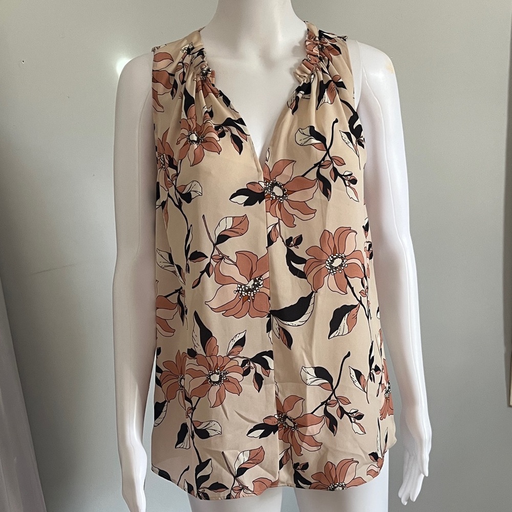 Ann Taylor Floral Blouse - Cream and Black